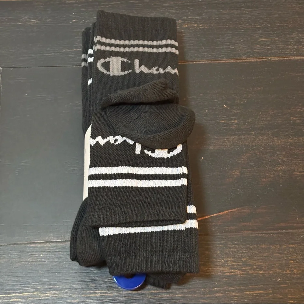NEW CHAMPION 5 Pair Men’s Performance Cushion CREW SOCKS Black SIZE 6-12.5